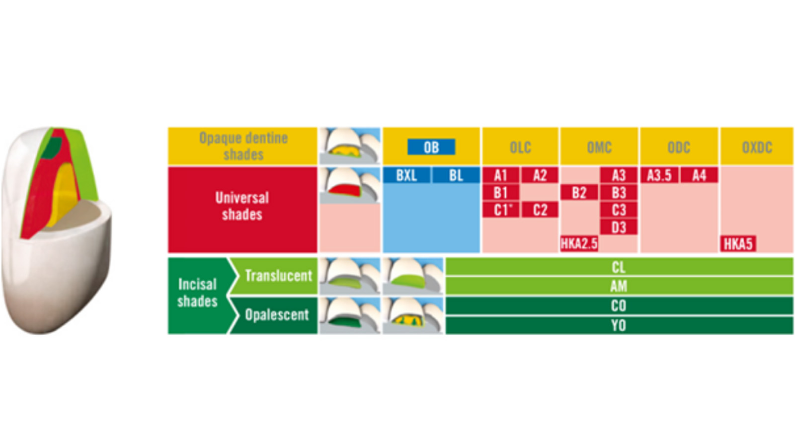Drie translucentieniveaus voor natuurlijk ogende restauraties